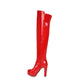 Ladies Glossy Chunky Heel Platform Over the Knee Boots