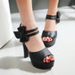 Ladies Solid Color Peep Toe Double Ankle Strap High Heel Platform Sandals