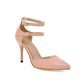 Ladies Solid Color Pointed Toe Double Ankle Strap Spool Heel High Heeled Sandals