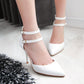 Ladies Solid Color Pointed Toe Double Ankle Strap Spool Heel High Heeled Sandals