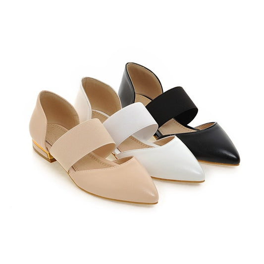 Ladies Pointed Toe Solid Color Ankle Wrap Flat Sandals