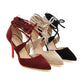 Ladies Solid Color Suede Pointed Toe Cross Strap Stiletto High Heel Sandals