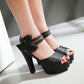 Ladies Solid Color Double Ankle Strap Butterfly Knot High Heel Platform Sandals