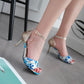 Ladies Sequins Beading Flora Printed Peep Toe Stiletto High Heel Sandals