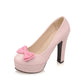 Ladies Pu Leather Round Toe Butterfly Knot Chunky Heel Platform Pumps