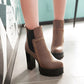 Ladies Frosted Pu Leather Round Toe Block Heel Platform Short Boots