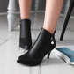 Pu Leather Pointed Toe Rhinestone Kitten Heel Short Boots for Women