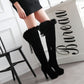Ladies Suede Round Toe Fur Zipper Platform Chunky Heel Knee High Boots