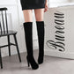 Ladies Suede Round Toe Back Tied Side Zipper Platform Chunky Heel Over the Knee Boots