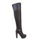 Ladies Pu Leather Side Zippers Belts Buckles Chunky Heel Platform Over the Knee Boots