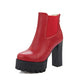 Pu Leather Round Toe Back Zippers Block Chunky Heel Platform Ankle Boots for Women