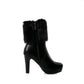Pu Leather Round Toe Furry Rhinestone Block Chunky Heel Platform Short Boots for Women