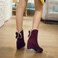 Round Toe Furry Bowtie Inside Heighten Ankle Boots for Women