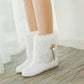 Pu Leather Round Toe Furry Rhinestone Tassel Inside Heighten Ankle Boots for Women