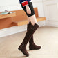 Ladies Frosted Belts Buckles Round Toe Side Zippers Knee High Boots