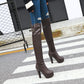 Ladies Pu Leather Belts Buckles Side Zippers Chunky Heel Platform Over the Knee Boots