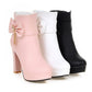 Ladies Round Toe Rhinestone Tassel Chunky Heel Platform Ankle Boots