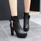 Ladies Round Toe Rhinestone Tassel Chunky Heel Platform Ankle Boots