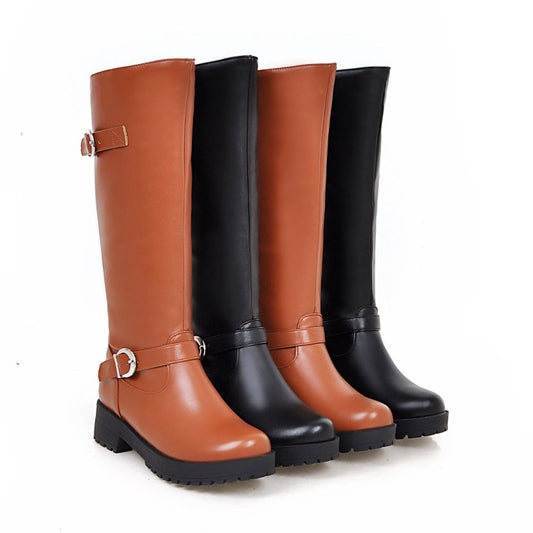 Buckles Belts Mid Calf Boots for Women
