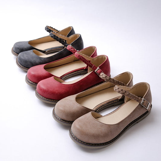 Ladies Stitch Ankle Strap Mary Janes Flats Shoes
