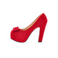 Ladies Suede Round Toe Butterfly Knot Chunky Heel Platform Pumps