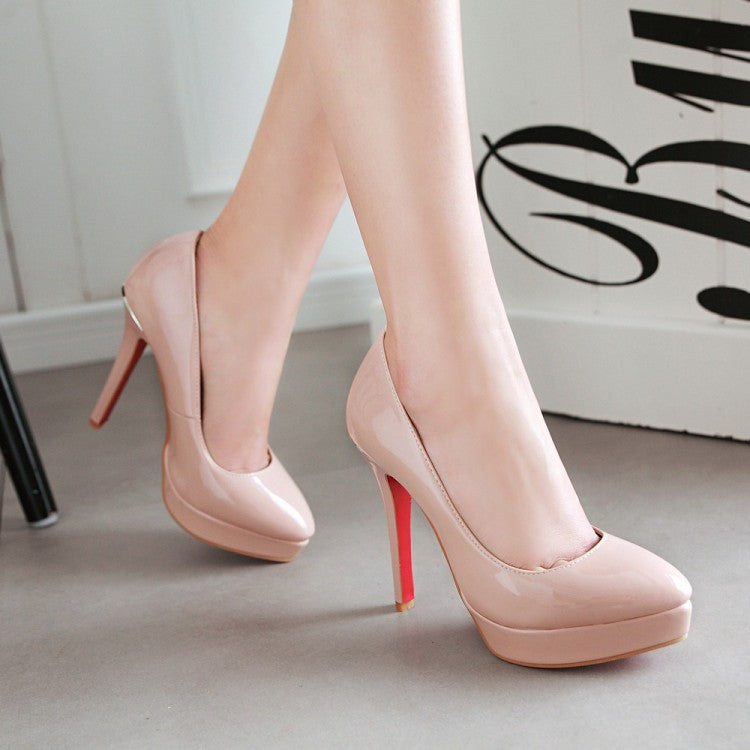 Ladies Glossy Pointed Toe Stiletto Heel Platform Pumps