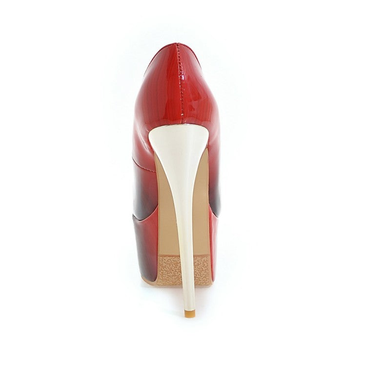 Ladies Candy Color Gradient Almond Toe Stiletto Heel Platform Pumps