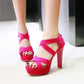 Ladies Solid Color Cross Strap Ankle Wrap High Heel Platform Sandals