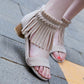 Ladies Woven Tassel Ankle Strap Block Heel Sandals