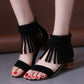 Ladies Woven Tassel Ankle Strap Block Heel Sandals