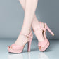 Ladies High Heeled Peep Toe Ankle Strap Pearls Chunky Heel Platform Sandals