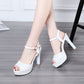 Ladies High Heeled Peep Toe Ankle Strap Pearls Chunky Heel Platform Sandals