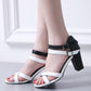Ladies Color Block Double Ankle Strap Block Heel Sandals