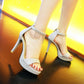 Ladies Rhinestone Ankle Strap Beading Stiletto High Heel Platform Sandals