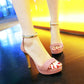 Ladies Metal Sequins Back Zipper High Heel Platform Sandals