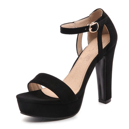 Ladies Suede Ankle Strap High Heel Platform Sandals