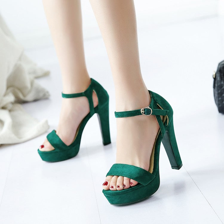 Ladies Suede Ankle Strap High Heel Platform Sandals