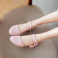 Ladies Solid Color Hollow Out Ankle Strap Round Toe Block Heel Low Heels Sandals