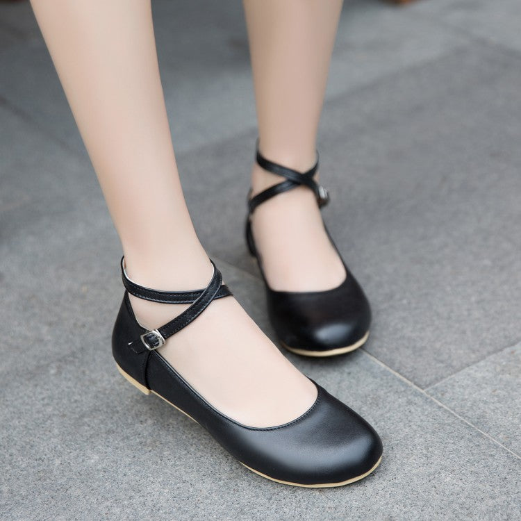 Ladies Shallow Crossed Ankle Strap Flats Shoes