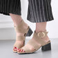 Ladies Solid Color Suede Cross Strap Metal Buckle Block Heel Sandals