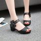 Ladies Solid Color Double Ankle Strap Butterfly Knot Block Heels Sandals