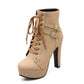 Ladies Frosted Pu Leather Tied Belts Buckles Chunky Heel Platform Short Boots