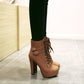 Ladies Frosted Pu Leather Tied Belts Buckles Chunky Heel Platform Short Boots
