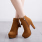 Flock Round Toe Tassel Side Zippers Block Chunky Heel Platform Short Boots for Women
