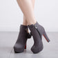 Flock Round Toe Tassel Side Zippers Block Chunky Heel Platform Short Boots for Women