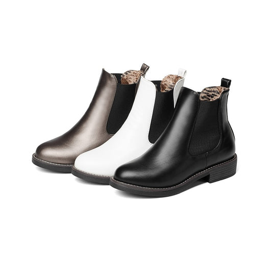Pu Leather Round Toe Stretch Short Chelsea Boots for Women