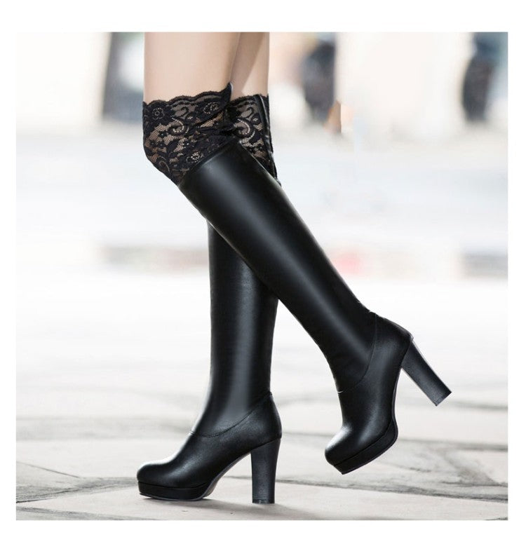 Ladies Lace High Heels Over the Knee Boots