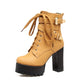Ladies Frosted Pu Leather Round Toe Tied Belts Buckles Block Heel Platform Short Boots