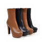Ladies Pu Leather Round Toe Platform Chunky Heel Short Boots