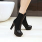 Ladies Pu Leather Round Toe Platform Chunky Heel Short Boots